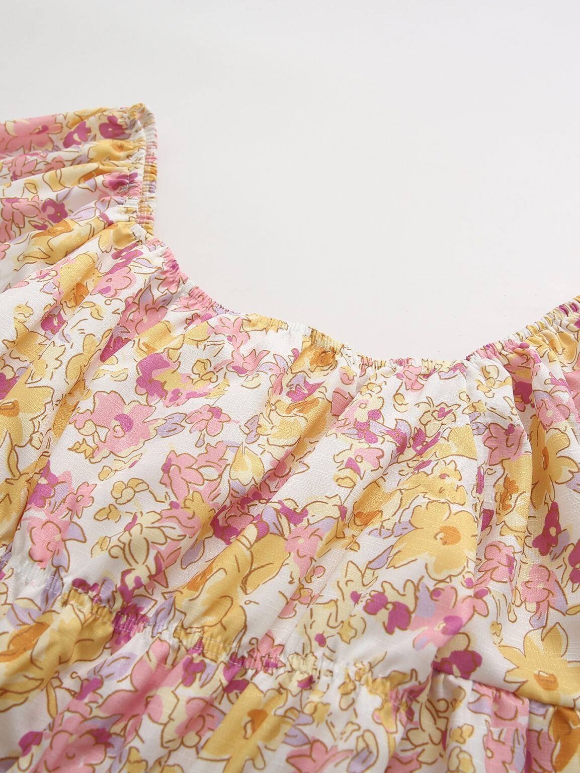 Square Collar Printed Short Sleeve Dress Fashion  Women  Spring Summer Fitted Waist Backless Lotus Leaf - Image 3