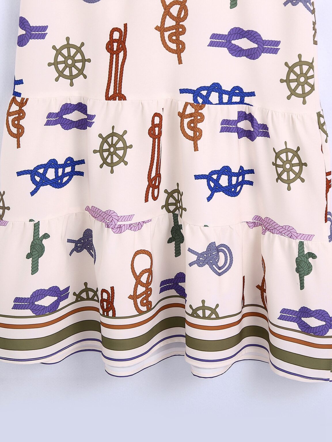 Summer Retro outside Women Clothing Positioning Printed Hollow Out Cutout Waist Dress - Image 3