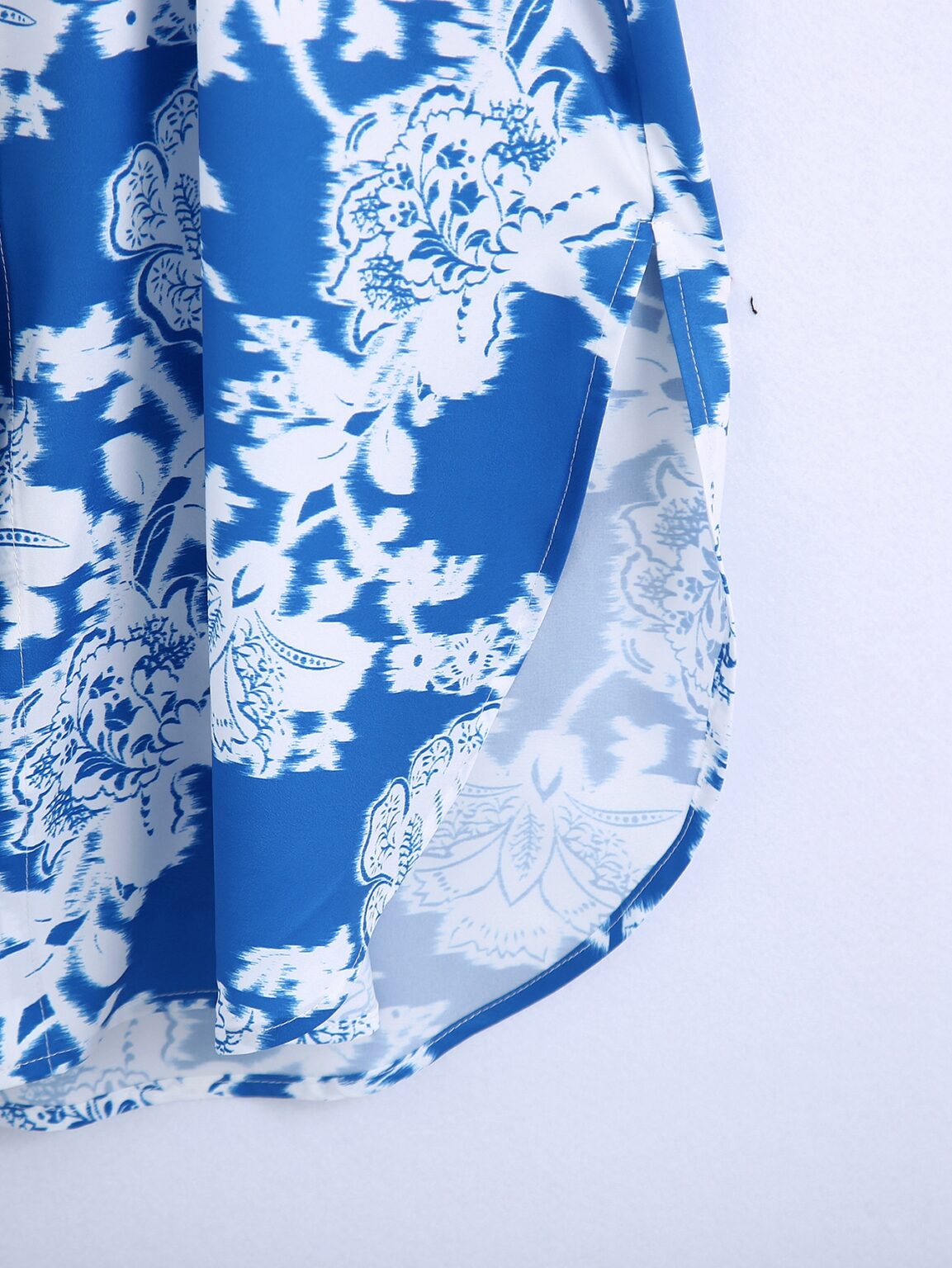 Women Clothing French Print Lace-up Cinched Blouse- Maxi Dress - Image 4