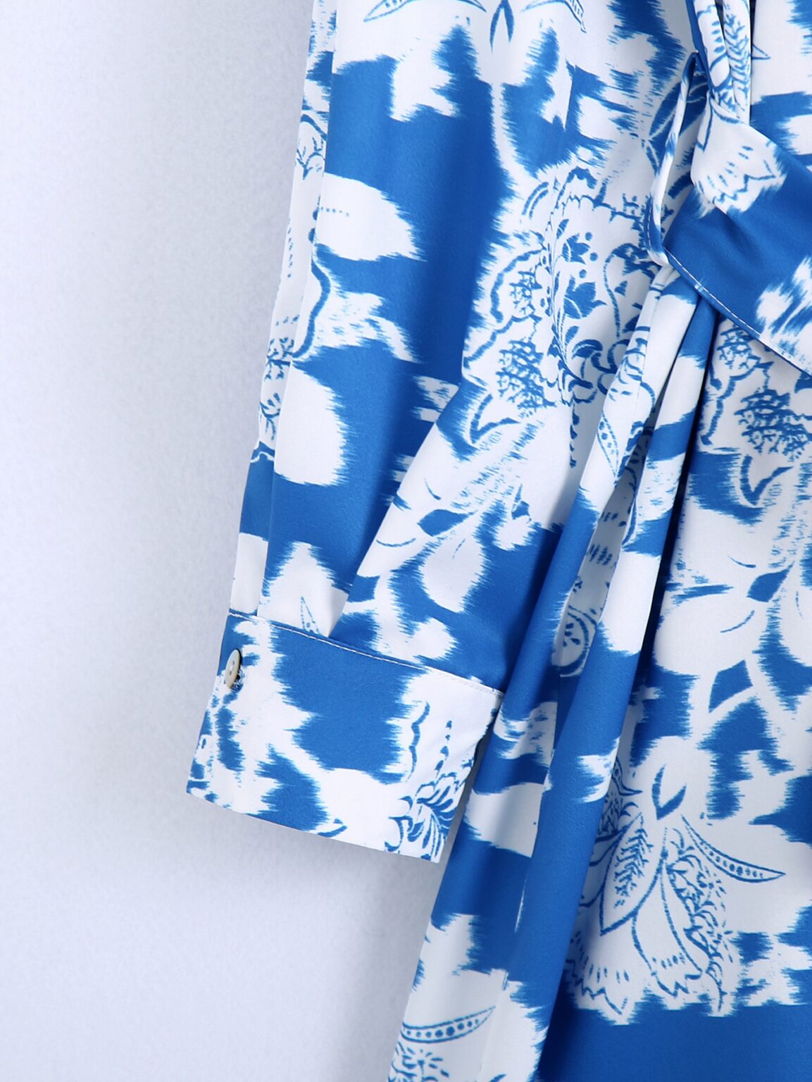 Women Clothing French Print Lace-up Cinched Blouse- Maxi Dress - Image 5