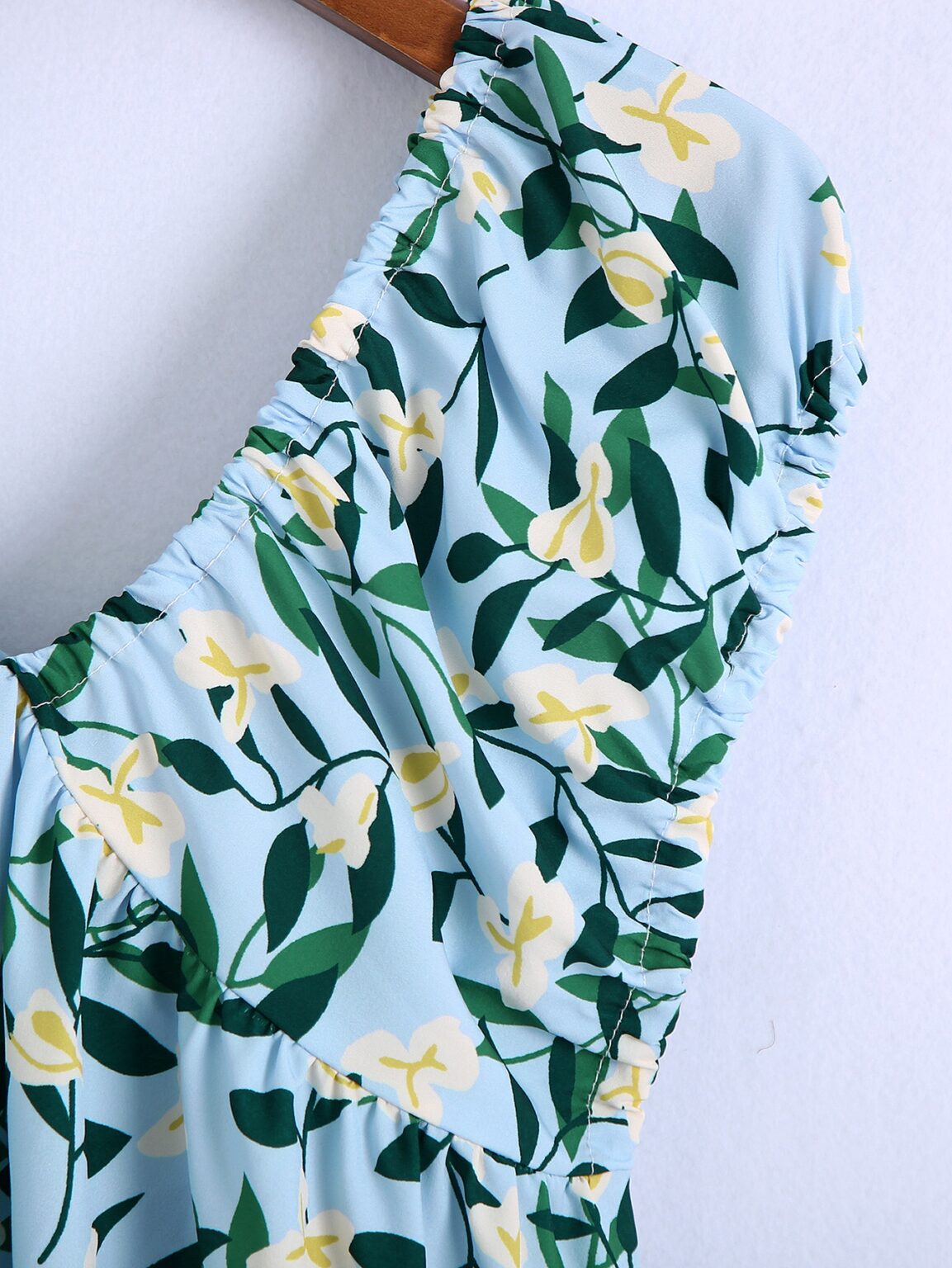 Summer French Bow Printed V-neck Dress Backless Waist Trimming A- line - Image 3