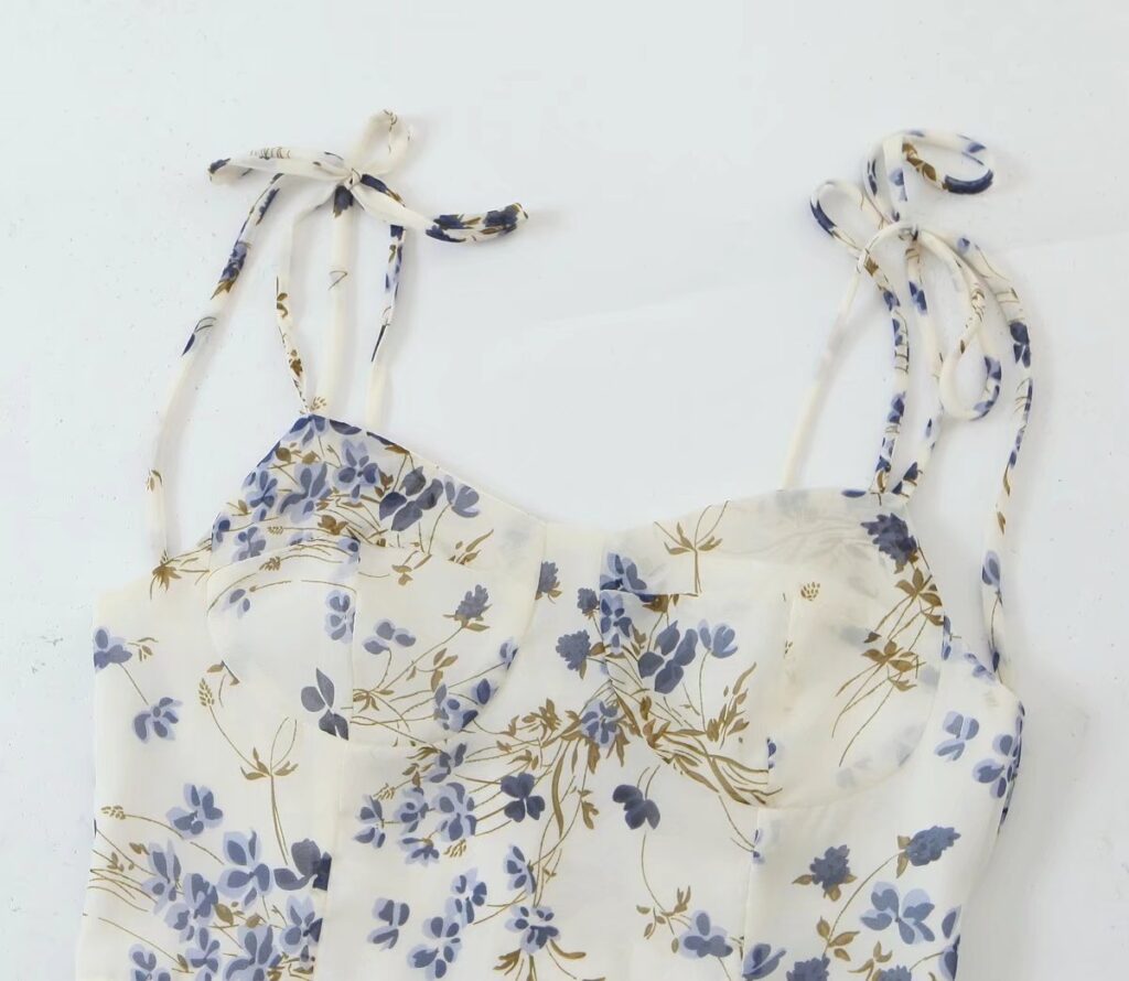 French Summer Women Strap Floral Dress High Waist Slimming Mid-Length - Image 2
