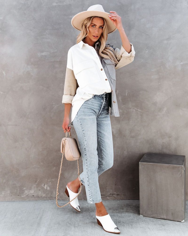 Spring Autumn Street Hipster Cardigan Contrast Color Lapels Loose Fitting Women Shirt - Image 2