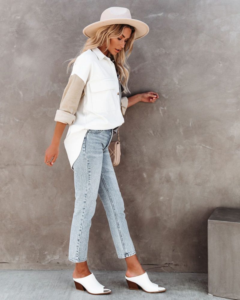 Spring Autumn Street Hipster Cardigan Contrast Color Lapels Loose Fitting Women Shirt - Image 5