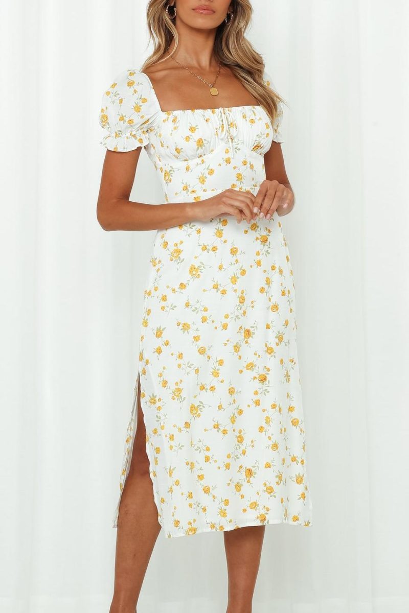 Summer Wind Women Floral Print Short Sleeve Long Pattern Dress