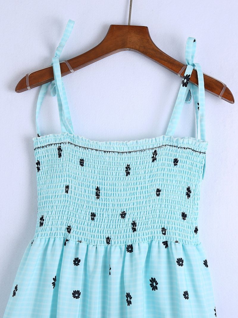 Women Clothing Stretch Chest-Wrapped Printed Blue Strap Dress Spring - Image 2