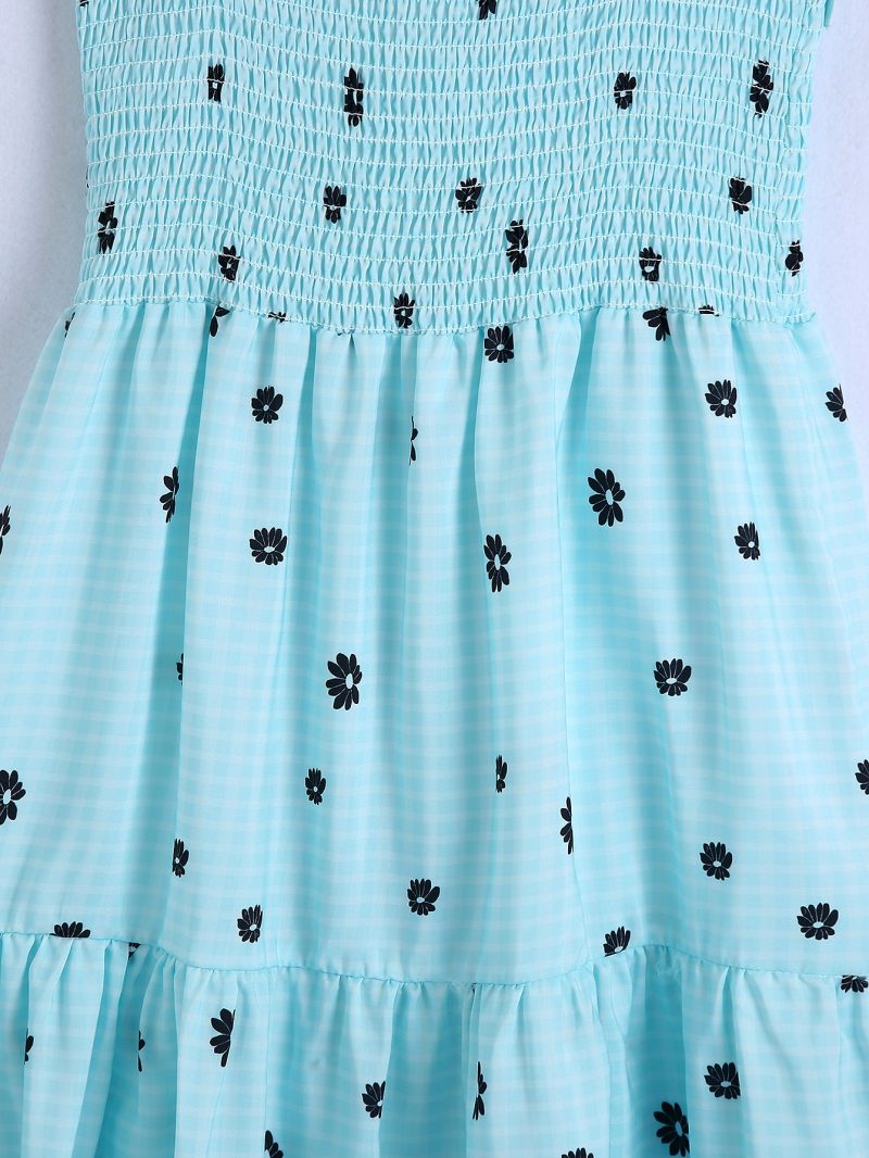 Women Clothing Stretch Chest-Wrapped Printed Blue Strap Dress Spring - Image 3