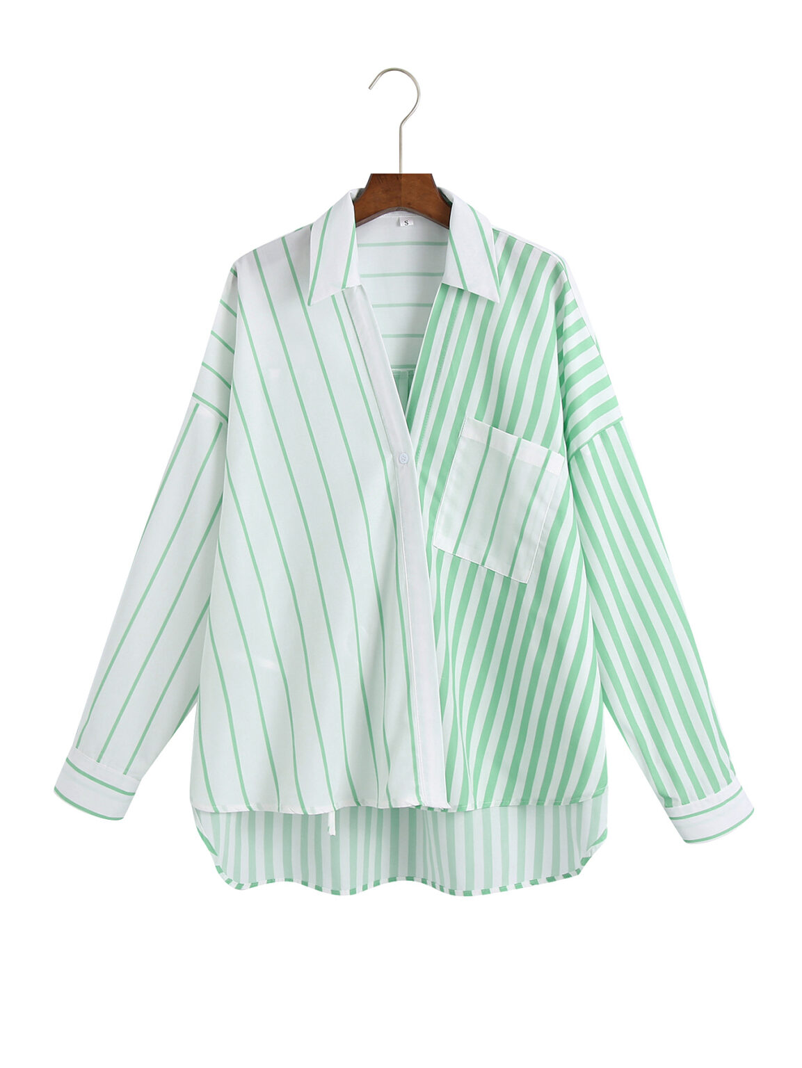 Summer Women Clothing Collared Long Sleeve Striped Loose Multicolor Chest Pocket Shirt Women - Image 2