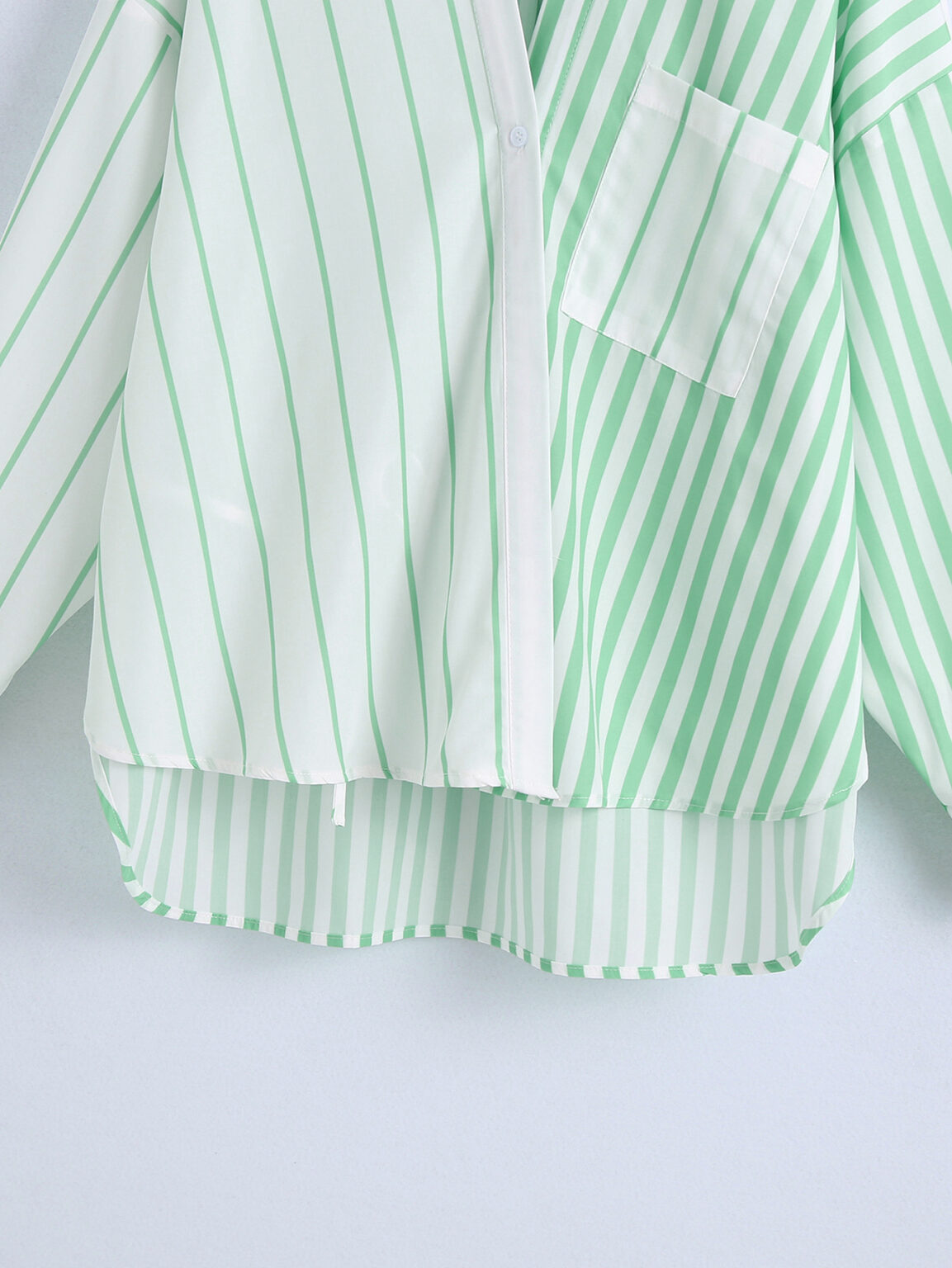 Summer Women Clothing Collared Long Sleeve Striped Loose Multicolor Chest Pocket Shirt Women - Image 4