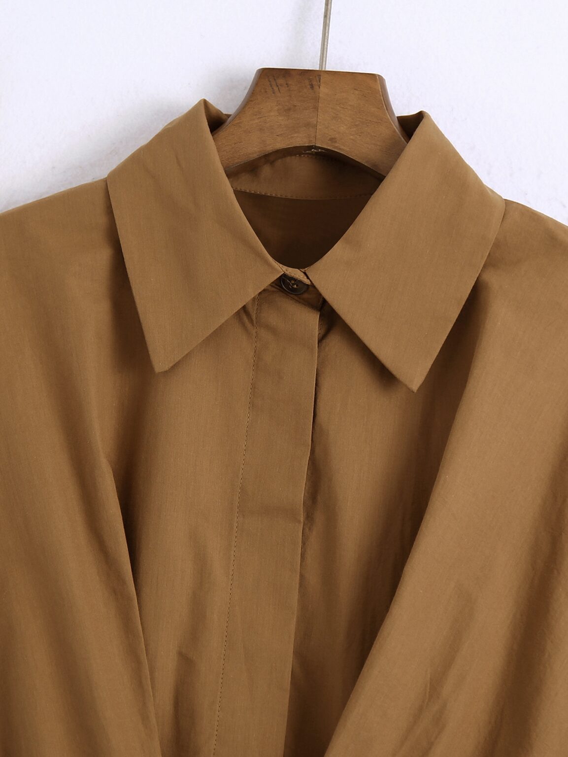 Autumn Women Clothing Blouse Collar Short Waist-Tight Khaki Blouse - Image 3