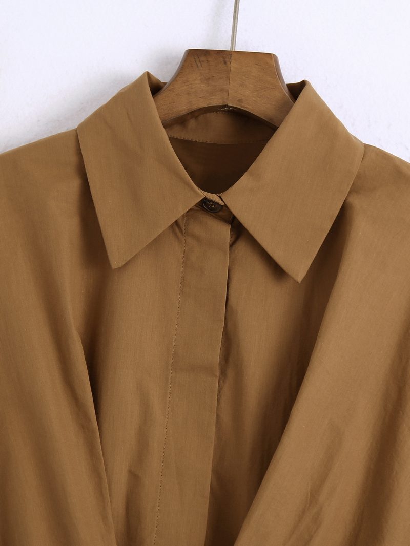Autumn Women Clothing Blouse Collar Short Waist-Tight Khaki Blouse - Image 3