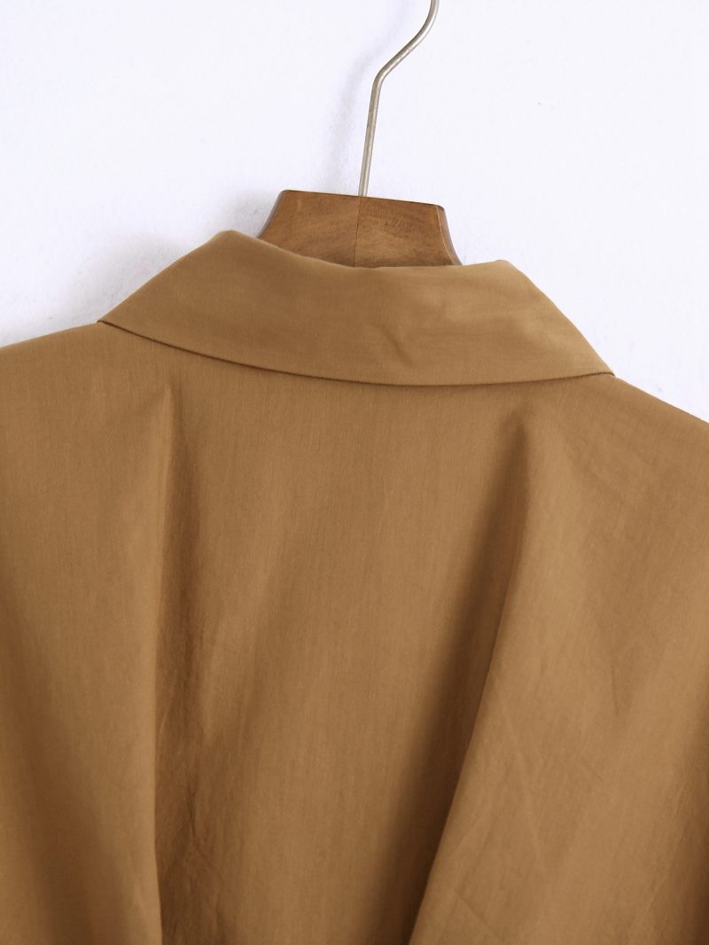 Autumn Women Clothing Blouse Collar Short Waist-Tight Khaki Blouse - Image 8