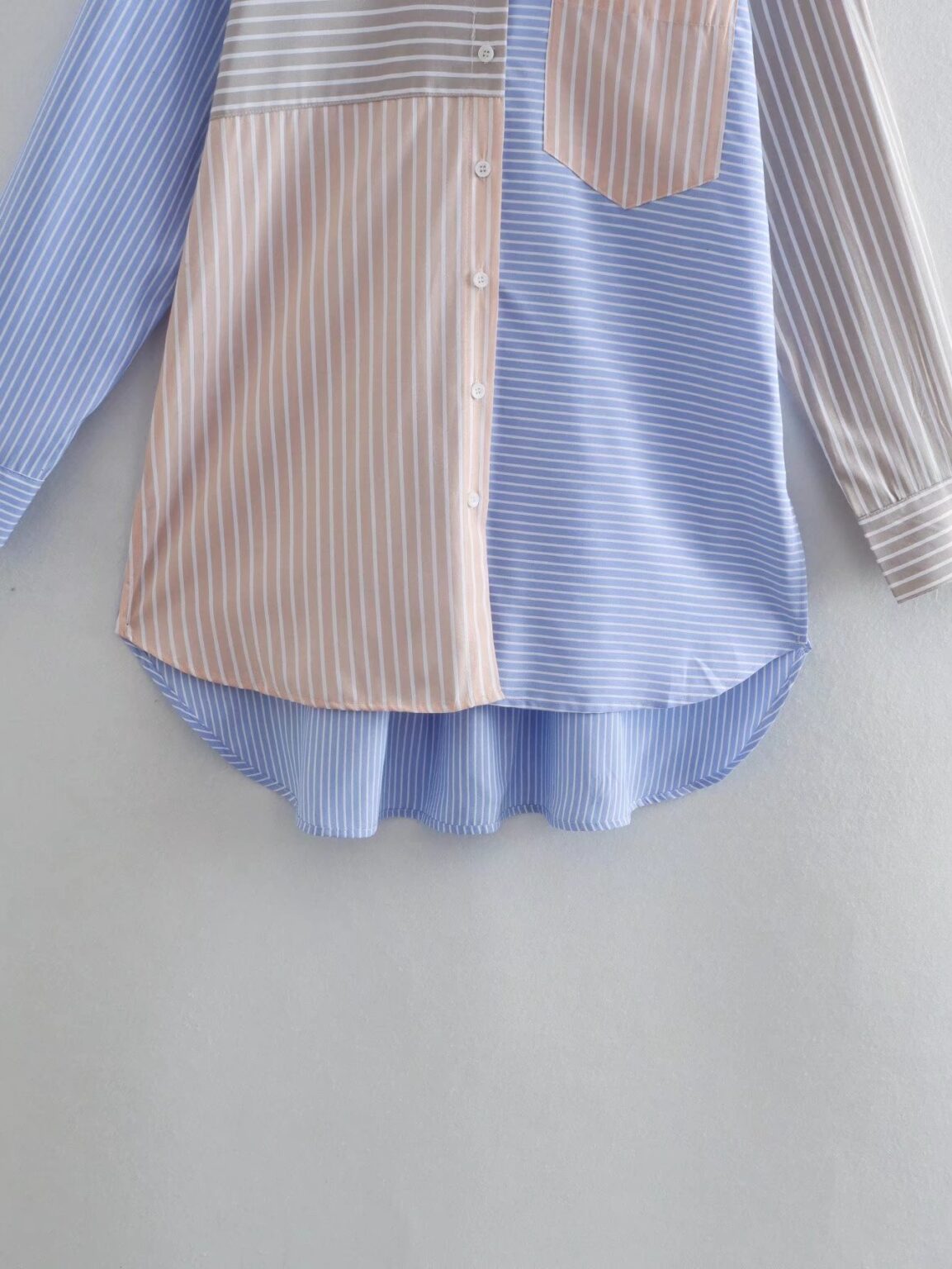 Summer Women Clothing Contrast Color Vertical Stripes Long Sleeve Shirt Long Loose-Fitting Outerwear Top - Image 2