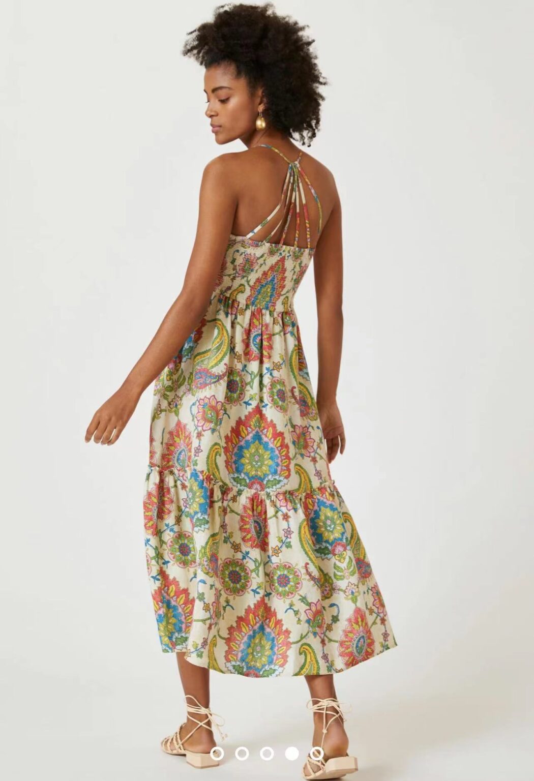 Spring Women Clothing National Printed Back Tied Dress - Image 2