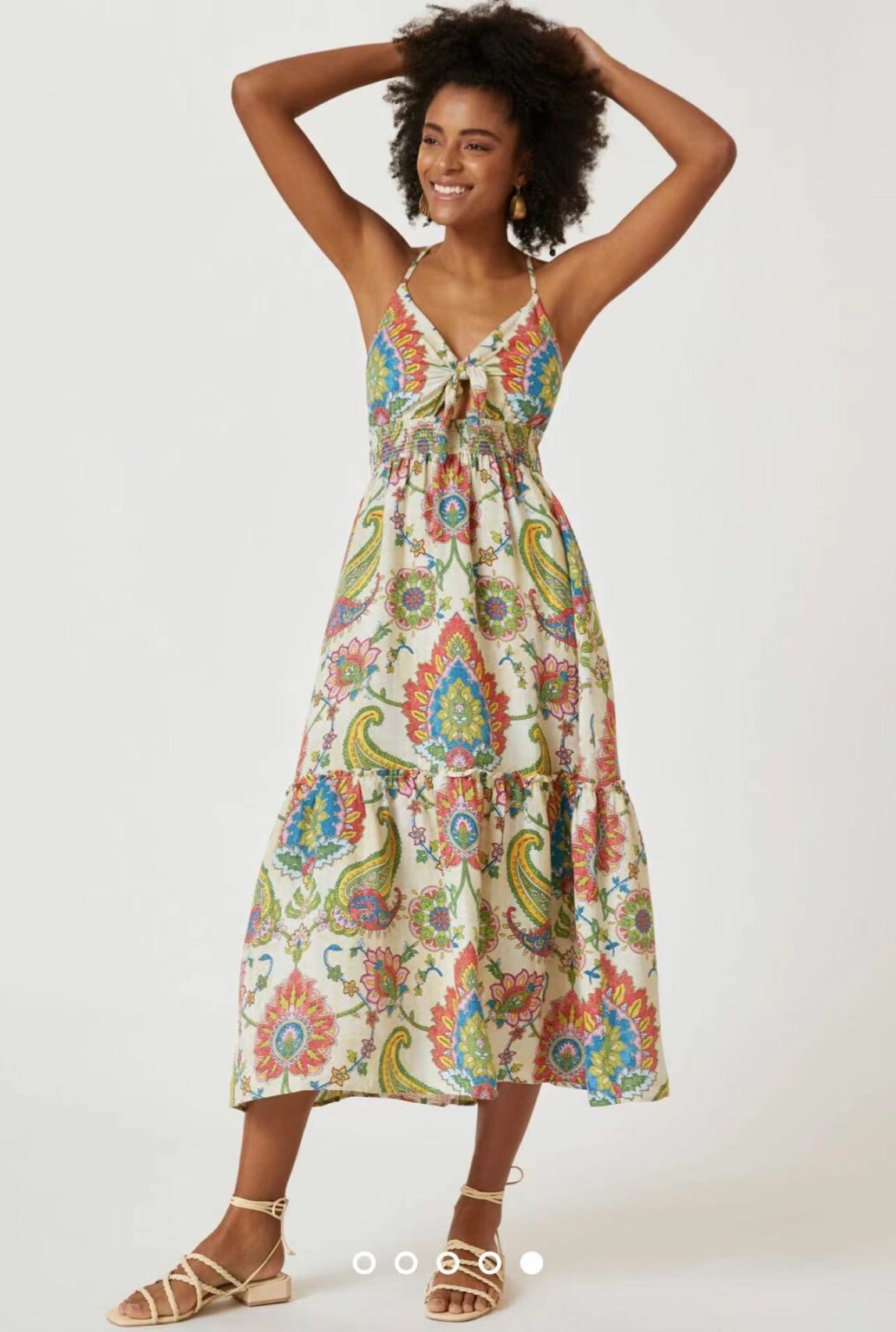 Spring Women Clothing National Printed Back Tied Dress - Image 3