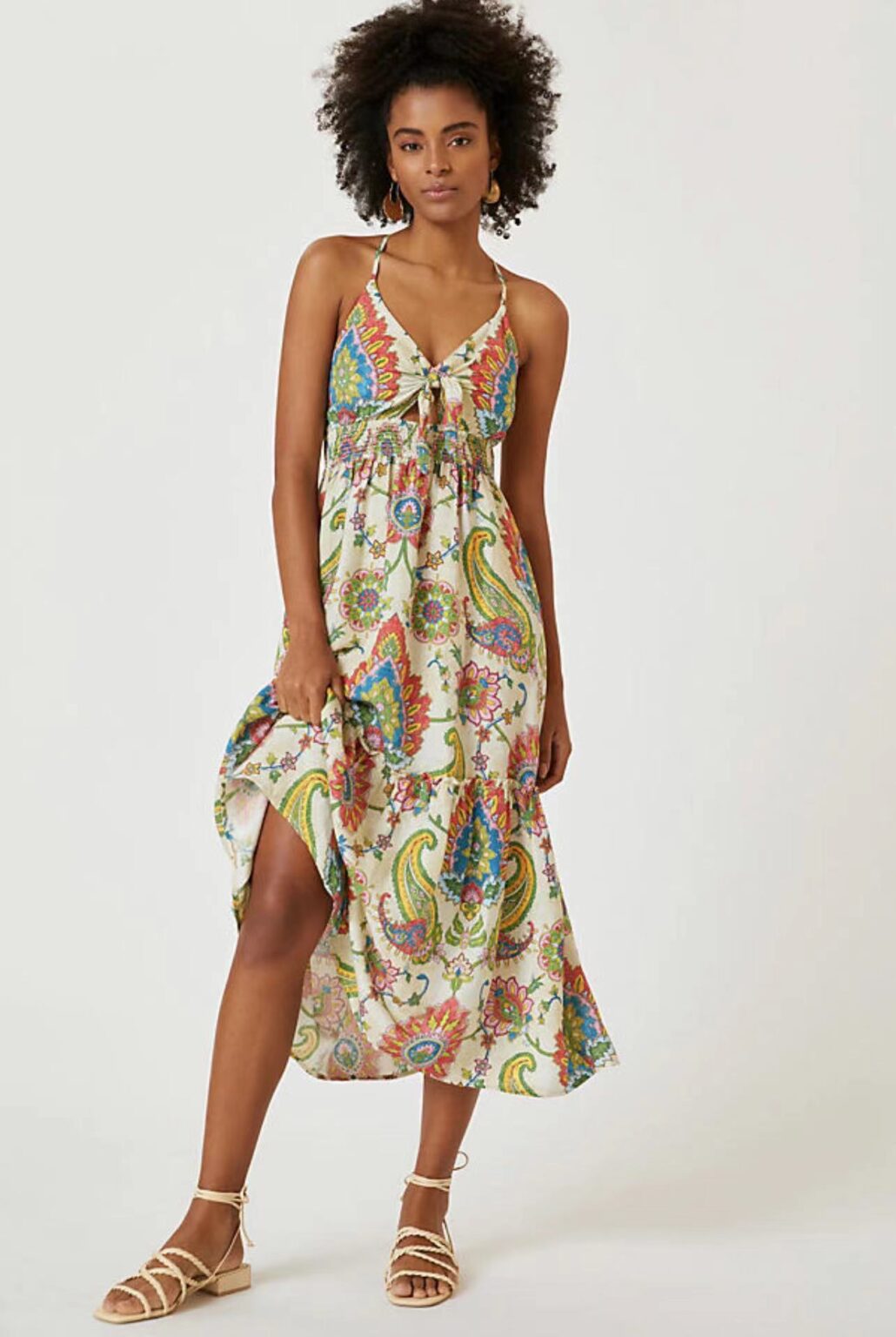 Spring Women Clothing National Printed Back Tied Dress - Image 4