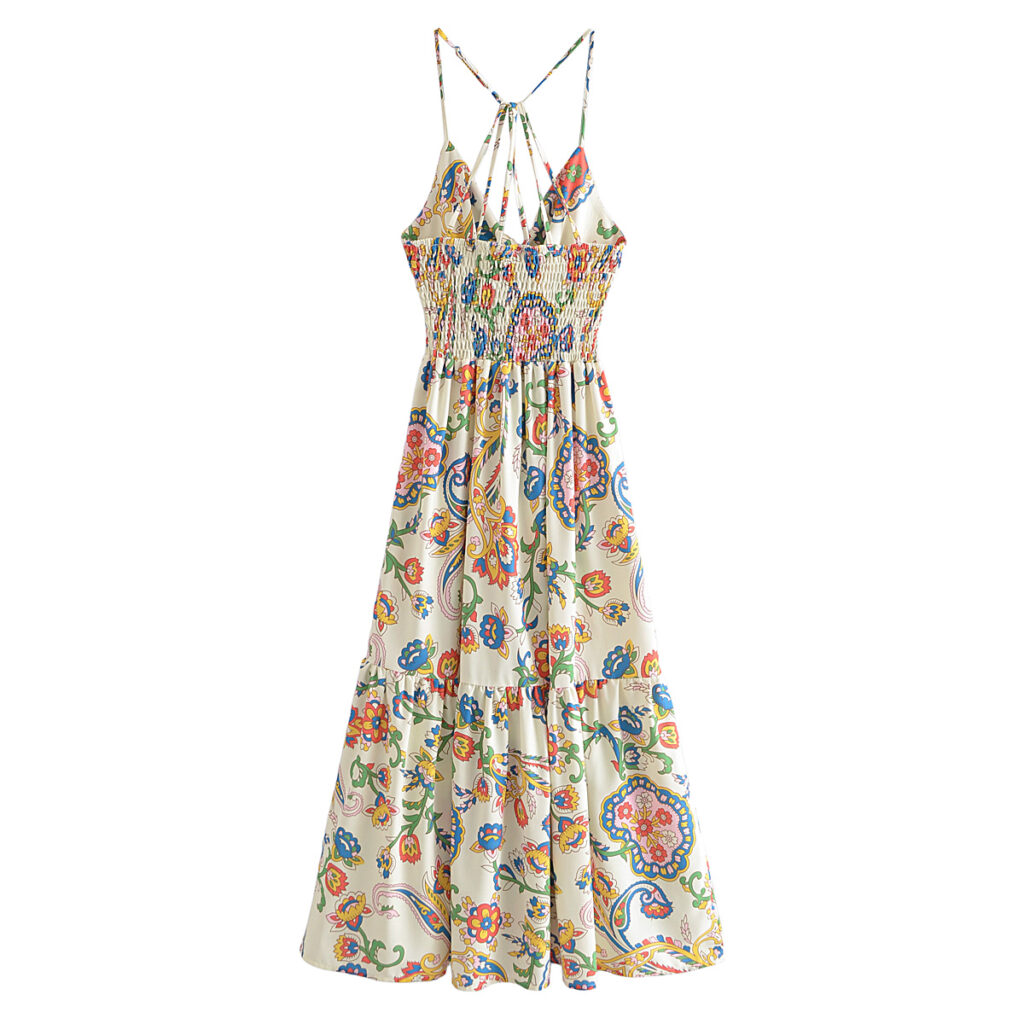 Spring Women Clothing National Printed Back Tied Dress - Image 6