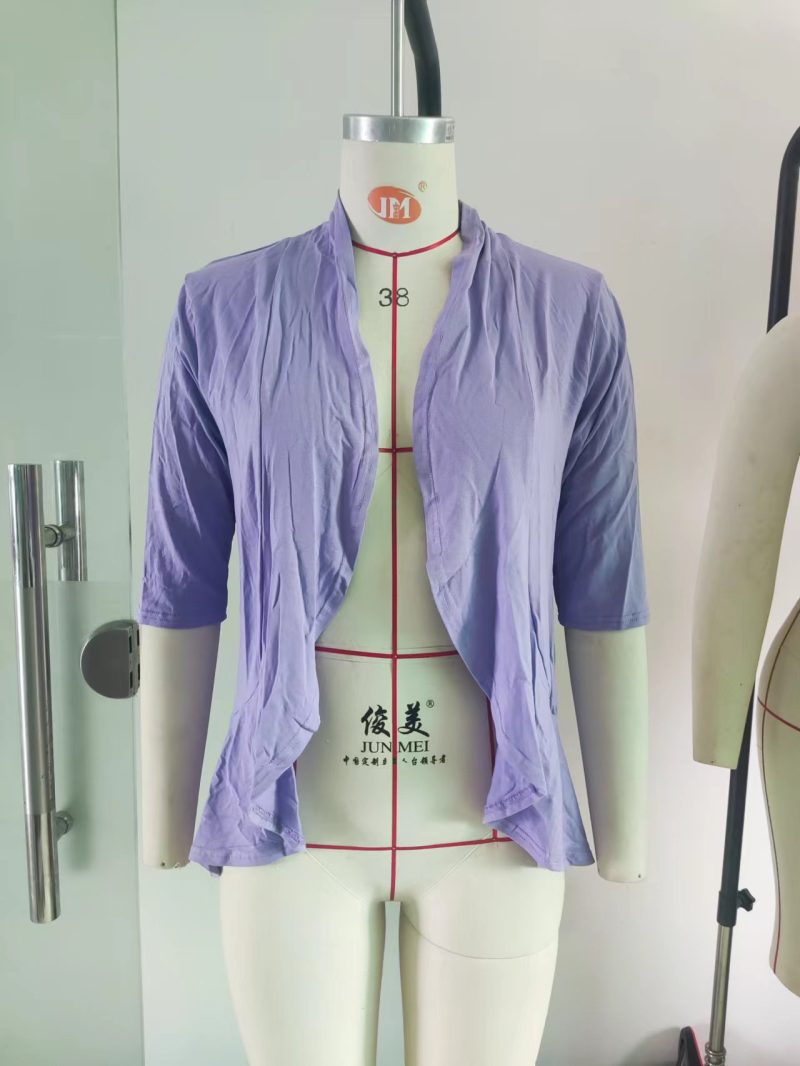 Women Clothing Autumn Solid Color Cardigan  3/4 Sleeve Ruffle Top - Image 7