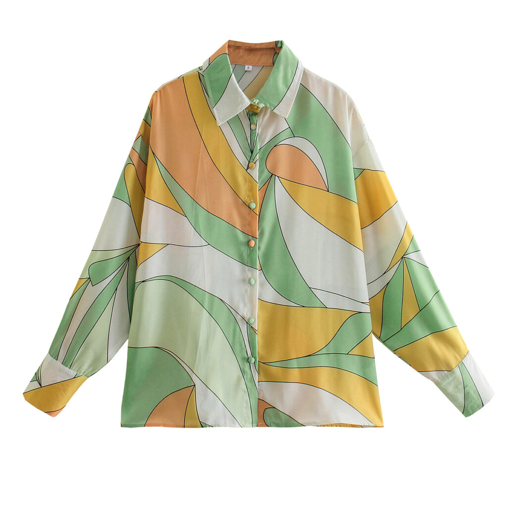 Spring Summer Shirt Women Cardigan Multi-Color Mosaic Loose Version Top Women - Image 2