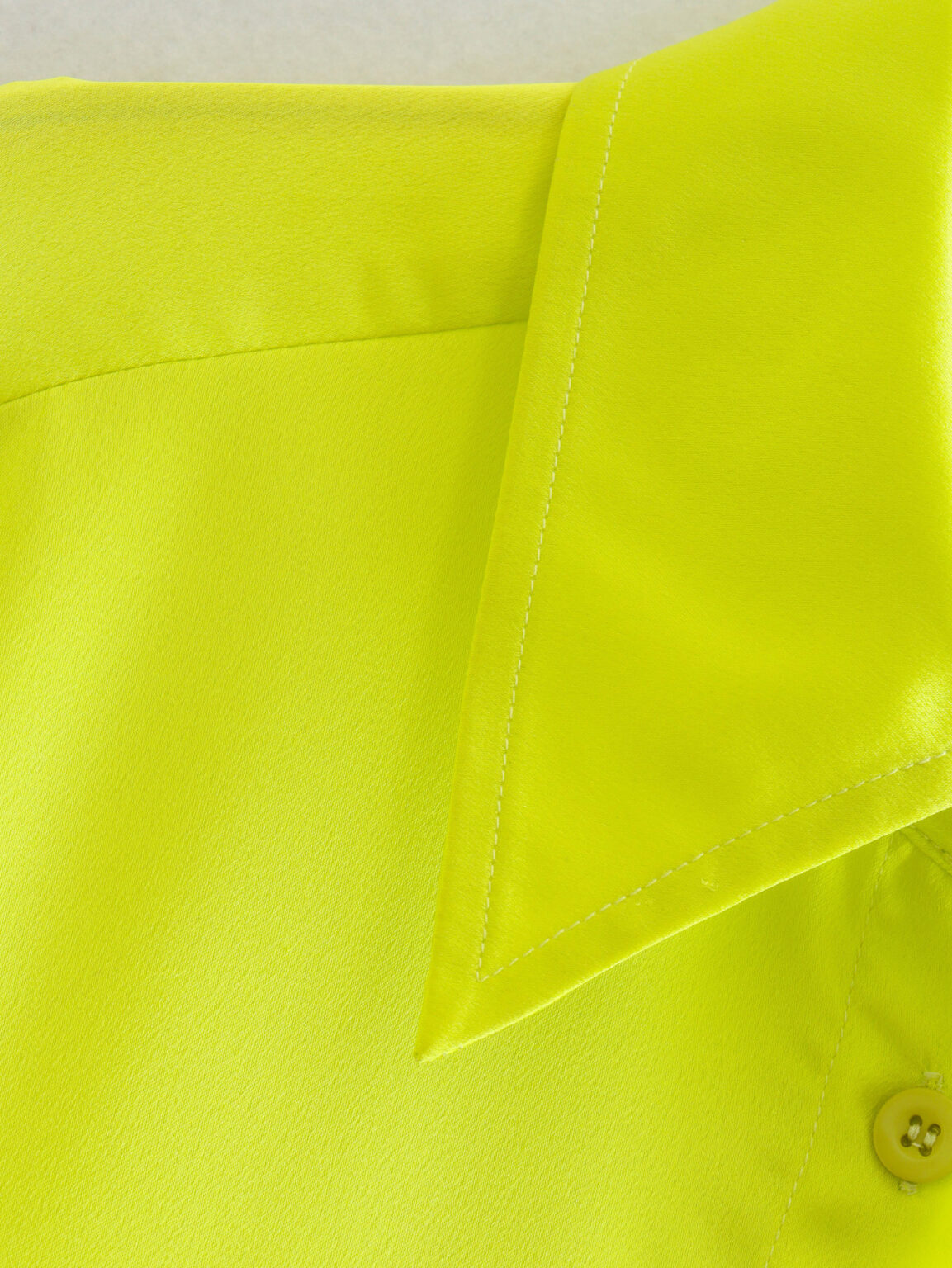 Spring Women Bright Yellow Satin Texture Shirt Top - Image 3