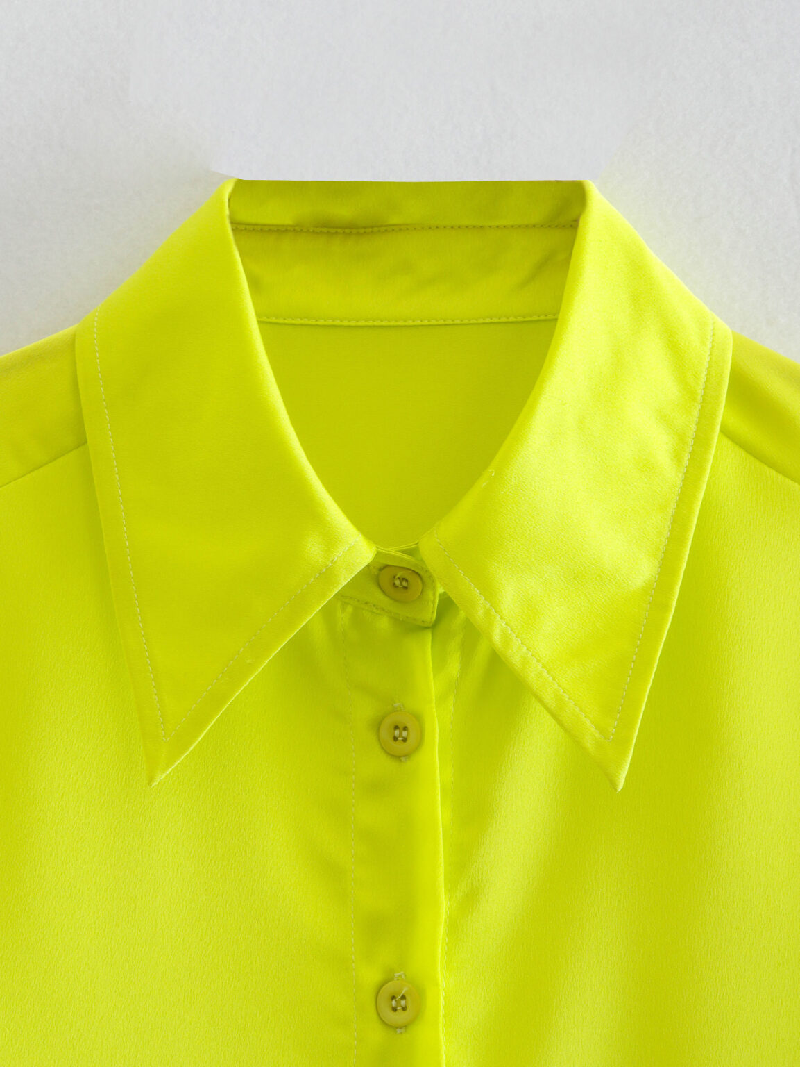 Spring Women Bright Yellow Satin Texture Shirt Top - Image 4