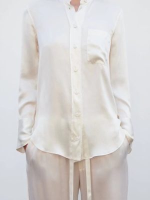 Summer Wind Women White Long Sleeve Silk Textured Shirt