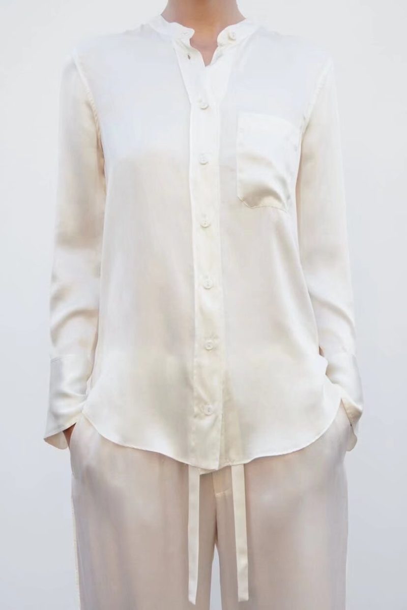 Summer Wind Women White Long Sleeve Silk Textured Shirt