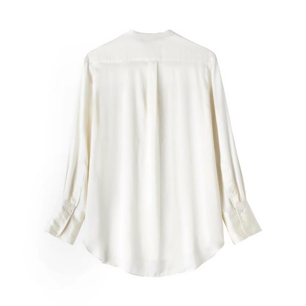 Summer Wind Women White Long Sleeve Silk Textured Shirt - Image 2