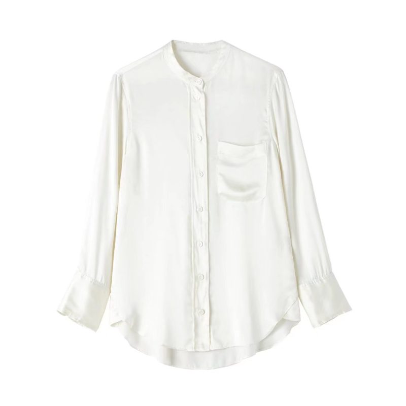 Summer Wind Women White Long Sleeve Silk Textured Shirt - Image 3