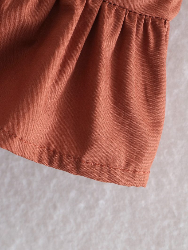 Spring Summer Brick Red One-Shoulder Top Ruffled Tied Short Shirt - Image 7