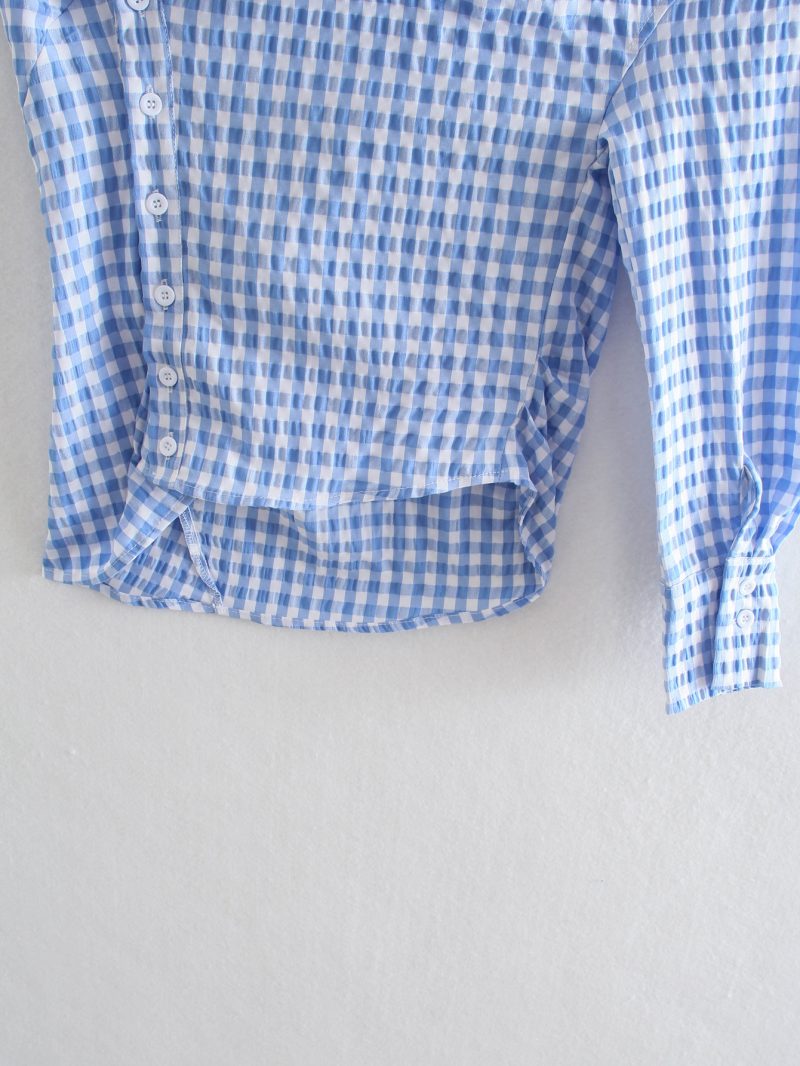 French Retro Summer Women Clothing All-Matching Slimming Shoulder Hollow Out Cutout Asymmetric Fold Top Shirt - Image 3