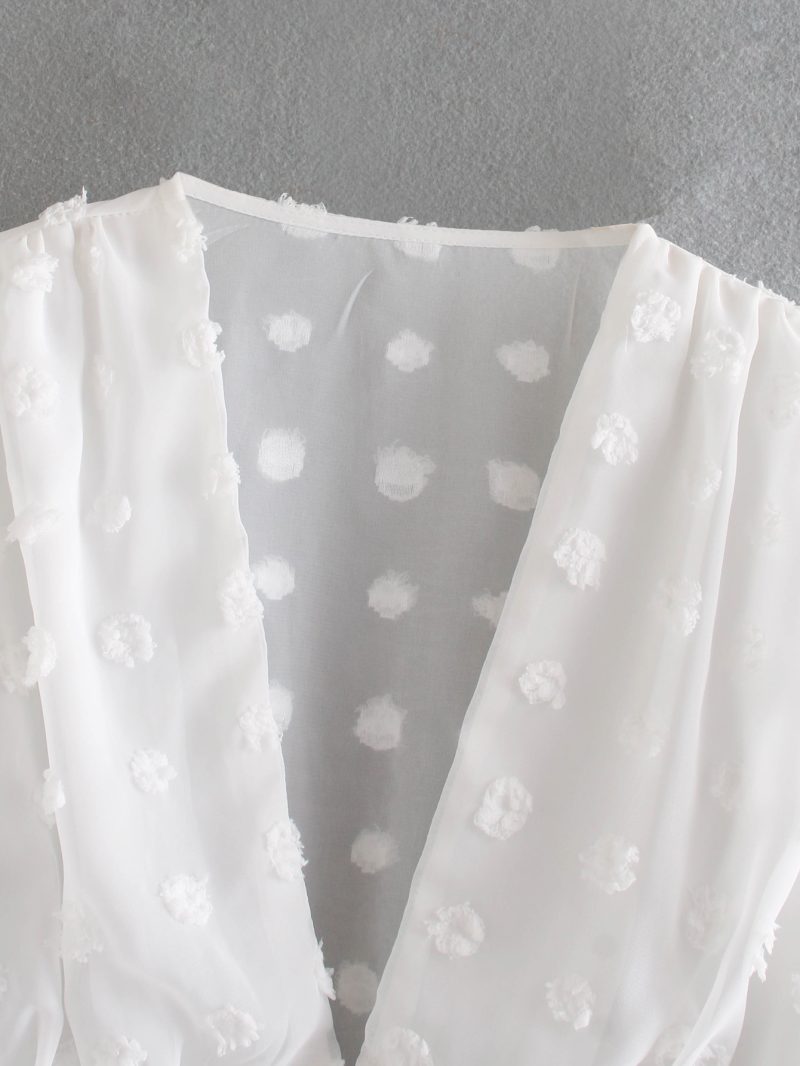 Women Clothing Spring Loose Short Lantern Long Sleeve V-neck Bare cropped Sexy Top - Image 4