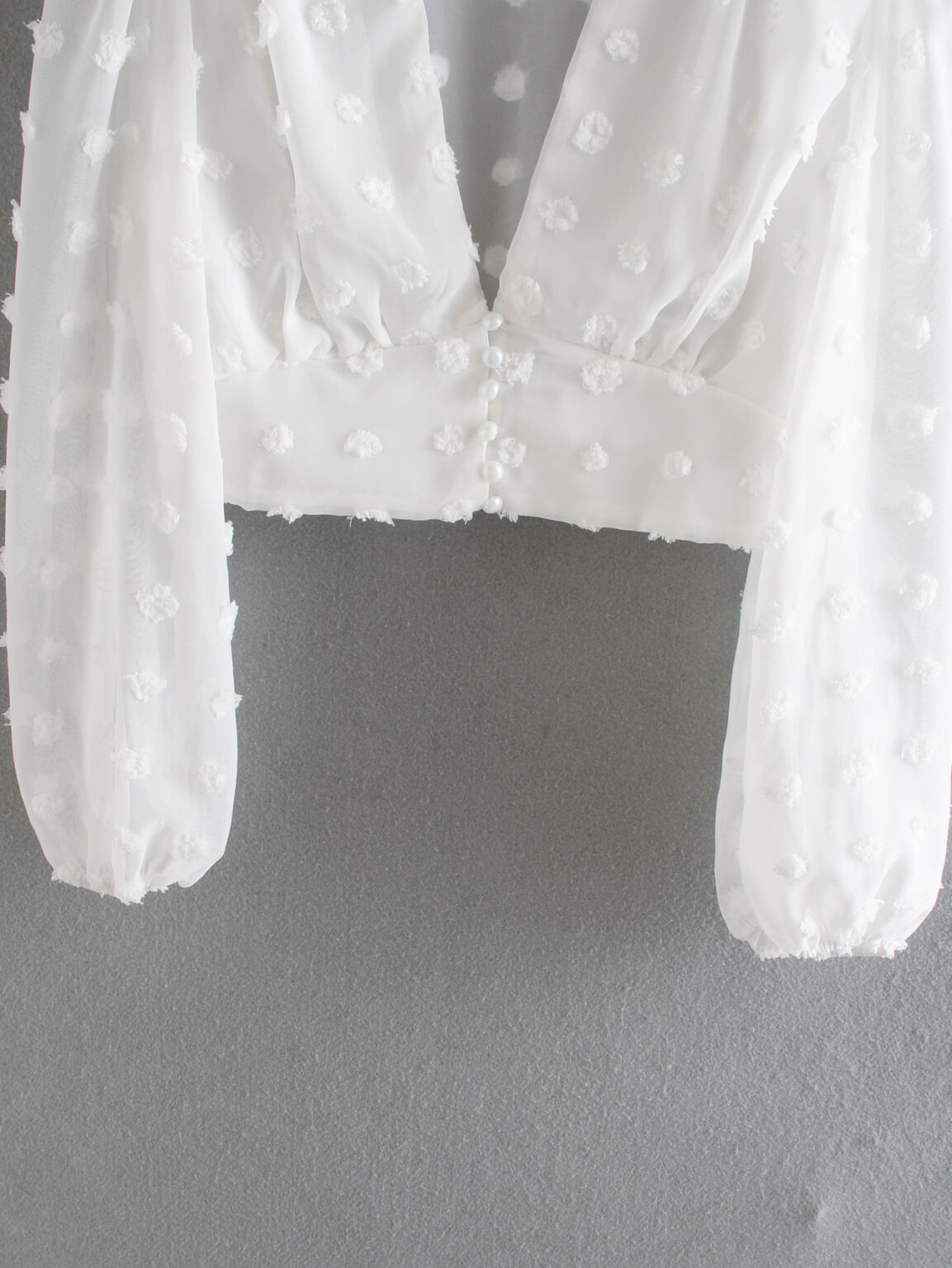 Women Clothing Spring Loose Short Lantern Long Sleeve V-neck Bare cropped Sexy Top - Image 6