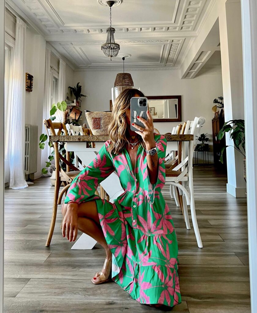 Summer Women Dress Banana Floral Buckle Ruffled Flared Sleeve Dress - Image 2