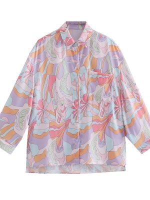 Spring Summer Long Sleeve Shirt Women Printed Tie-Dyed Shirt Design Top