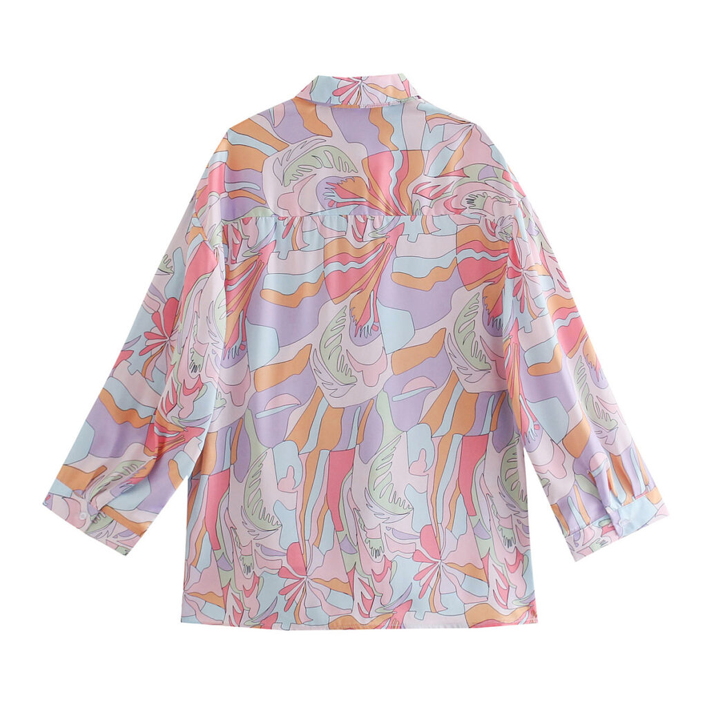 Spring Summer Long Sleeve Shirt Women Printed Tie-Dyed Shirt Design Top - Image 2