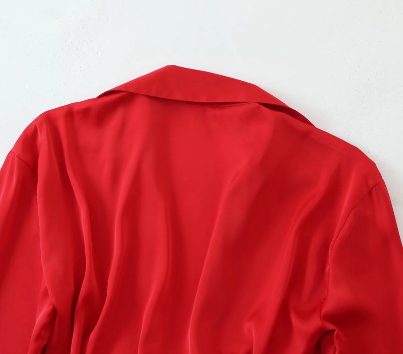 American-Style Collared Short Sexy Furry Long-Sleeved Shirt Women Spring Summer Pure Sexy Lace-up Cardigan Red Top - Image 6