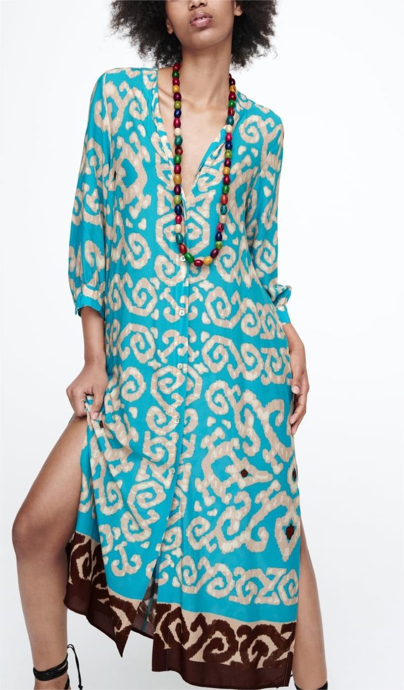 Amoi Women Printed Long Shirt Midi Dress