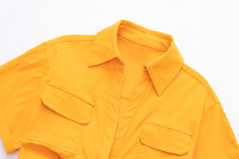 Summer Stretch Linen Blend Short Shirt Urban Casual Women Clothing High Waist Collared Twisted Knot Top - Image 4