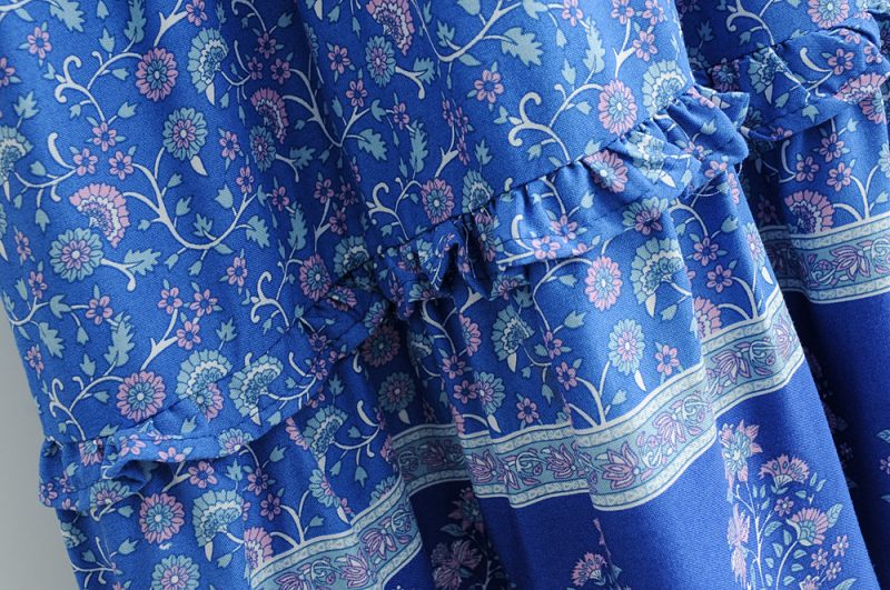 Vacation Positioning Printed Tassel Waist-Controlled Lace-up Beach Large Swing Dress Women Summer V-neck Short Sleeve Dress - Image 6