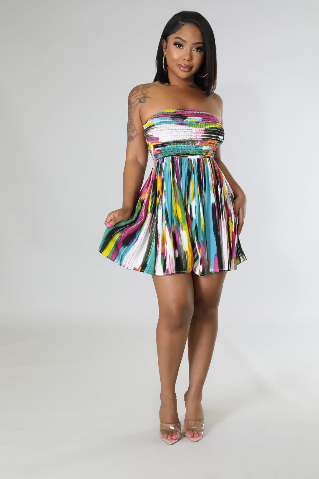 Casual Painted Tube Top Vacation Dress - Image 2