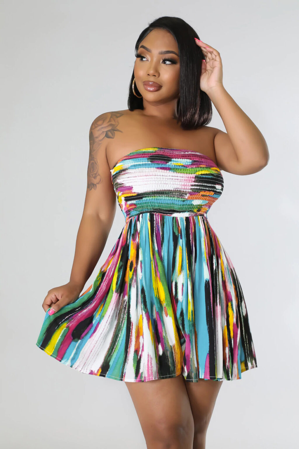 Casual Painted Tube Top Vacation Dress