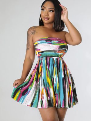 Casual Painted Tube Top Vacation Dress