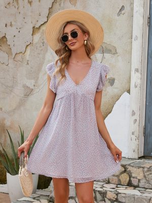 Summer Chiffon Small Floral Dress Vacation Beach