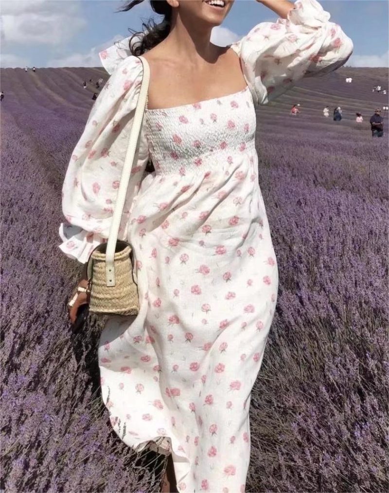 Large Swing  Spring Rose Small Dots Dress