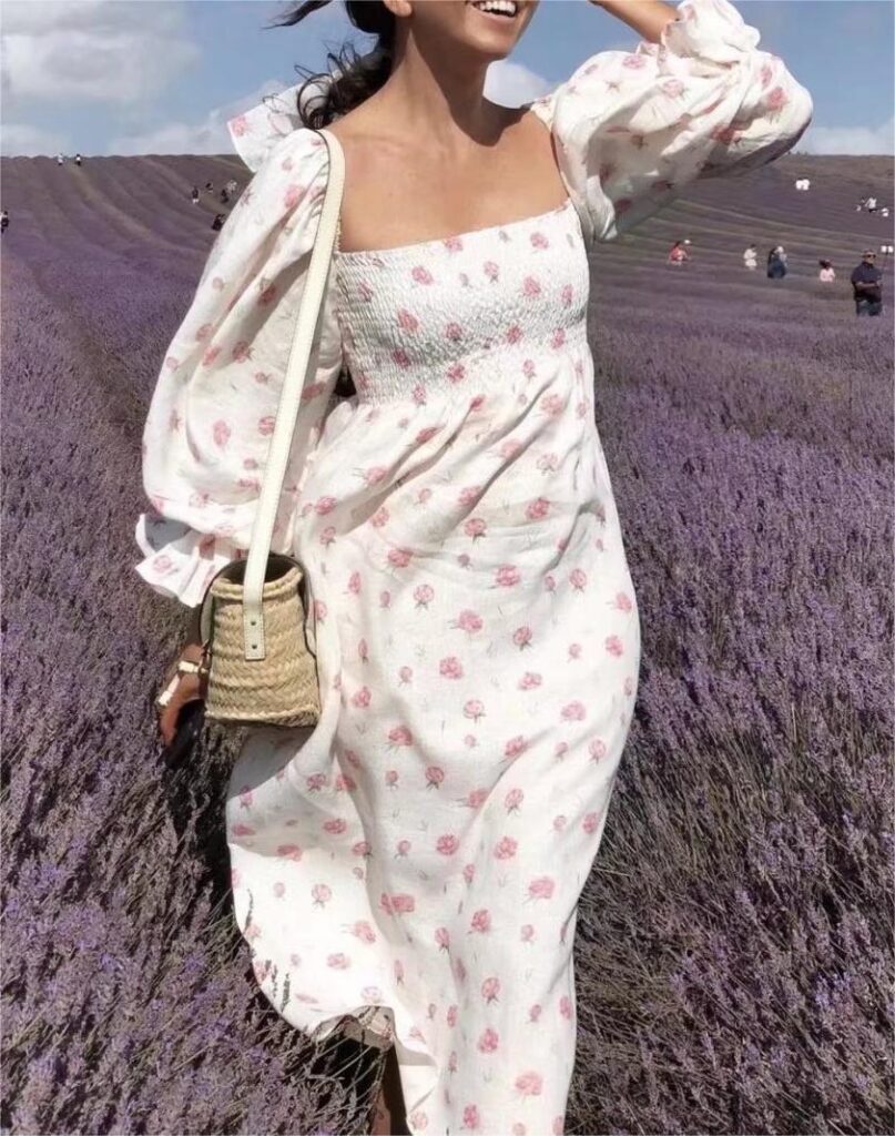 Large Swing  Spring Rose Small Dots Dress