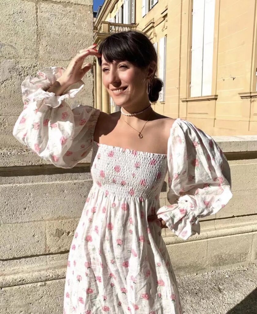 Large Swing  Spring Rose Small Dots Dress - Image 3