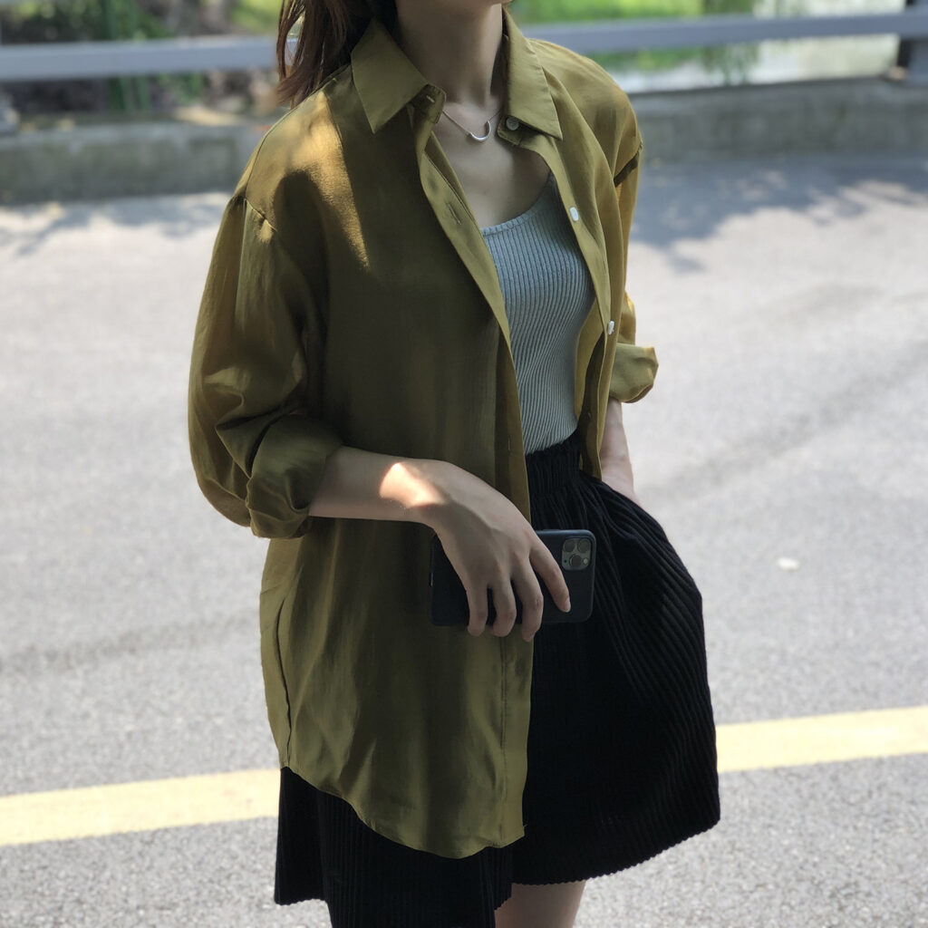 Summer Tencel Shirt Women Yan Double Solid Color Backless Sneaky Design Loose Sunscreen Clothes Women - Image 4