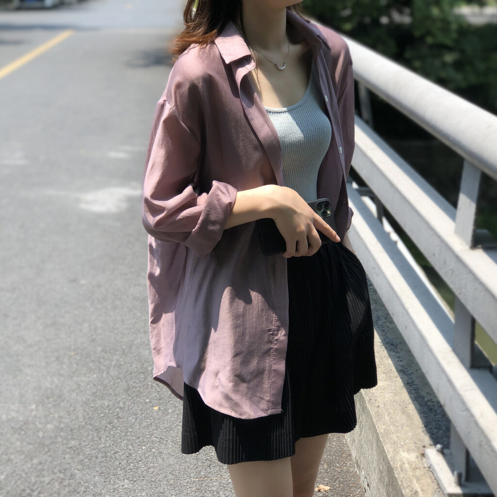 Summer Tencel Shirt Women Yan Double Solid Color Backless Sneaky Design Loose Sunscreen Clothes Women - Image 5