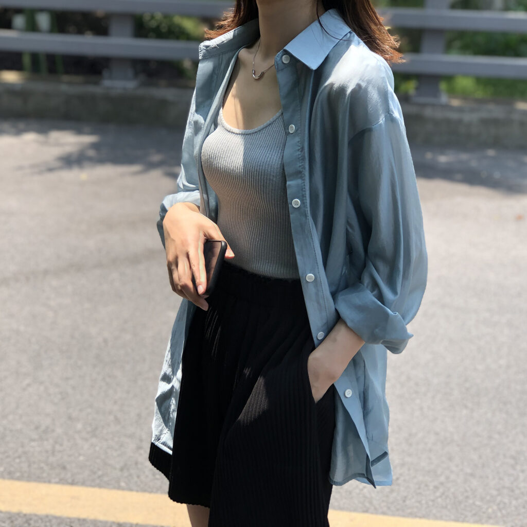 Summer Tencel Shirt Women Yan Double Solid Color Backless Sneaky Design Loose Sunscreen Clothes Women - Image 6